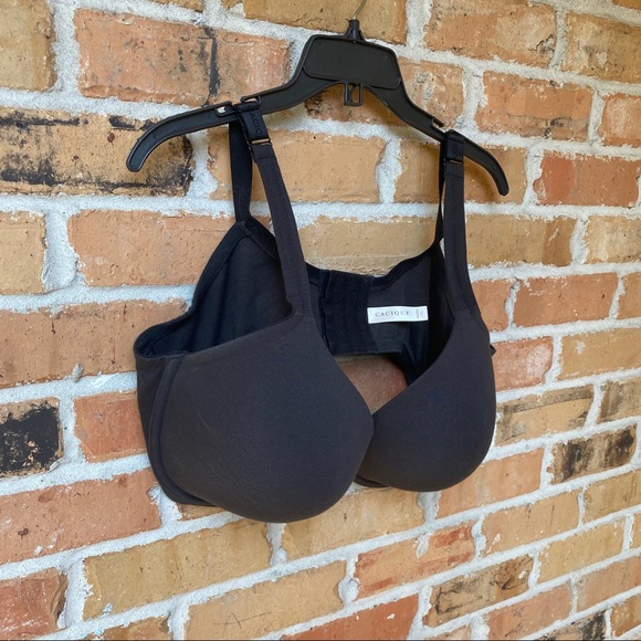 Cacique 46DDD Bra Black Cotton Plunge Underwire Bra - Picture 5 of 9